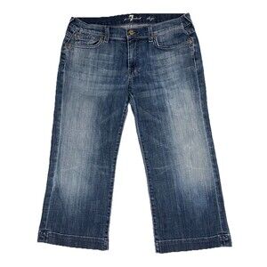 7 For All Mankind Dojo Jeans Womens 31 Flare Leg Distressed Fading Stretch Blue